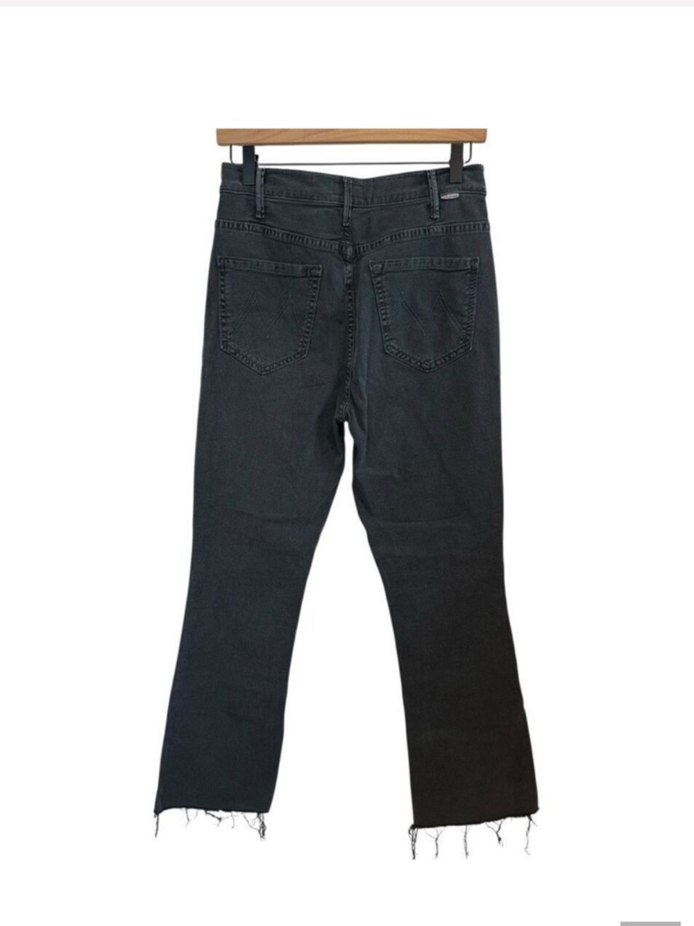 MOTHER Black Flare Jeans with Raw Frayed Hem